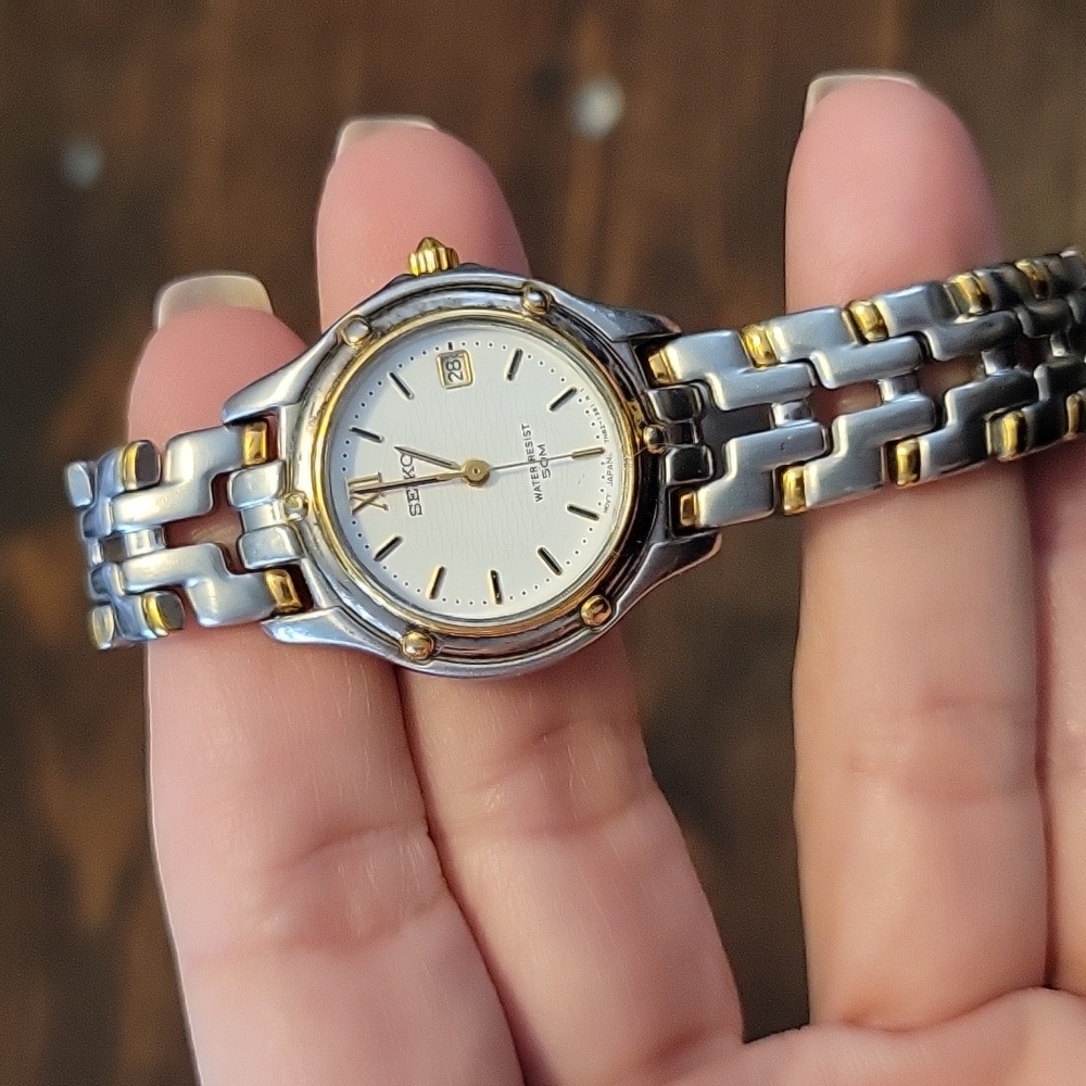 Seiko silver and gold watch